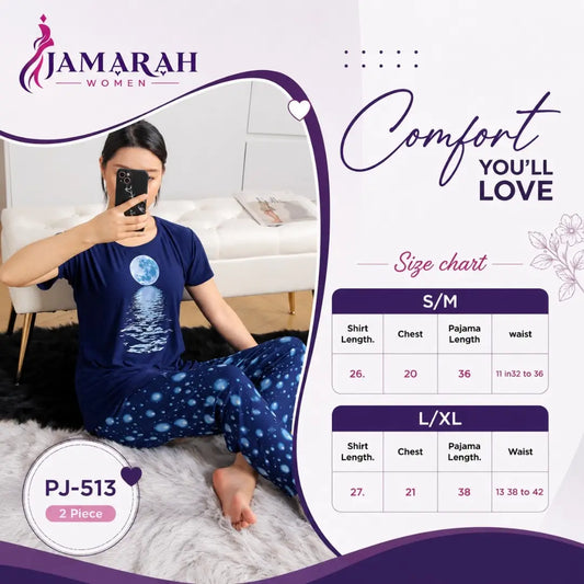 Women's Cotton Printed Pajama Set | T-Shirt & Trouser Nightwear