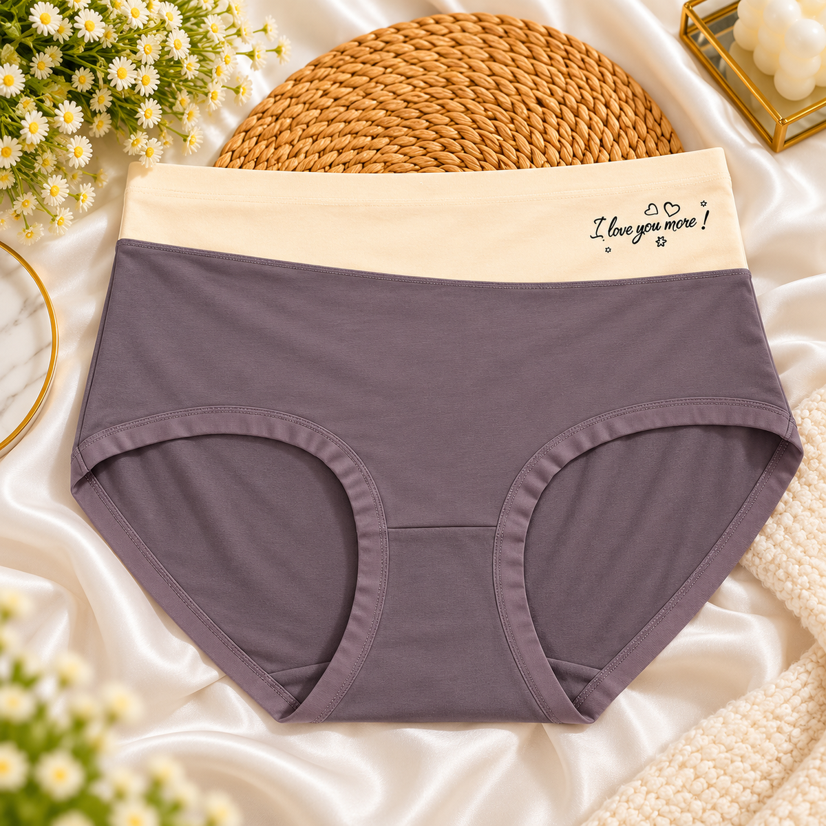 Mauve jersey briefs with contrast cream waistband