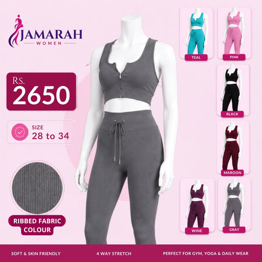 Women's Ribbed Co-ord Set | Zip-Front Crop Top & High-Waist Leggings