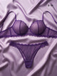 Women's Sheer Mesh Scallop Edge Bra & Thong Lingerie Set