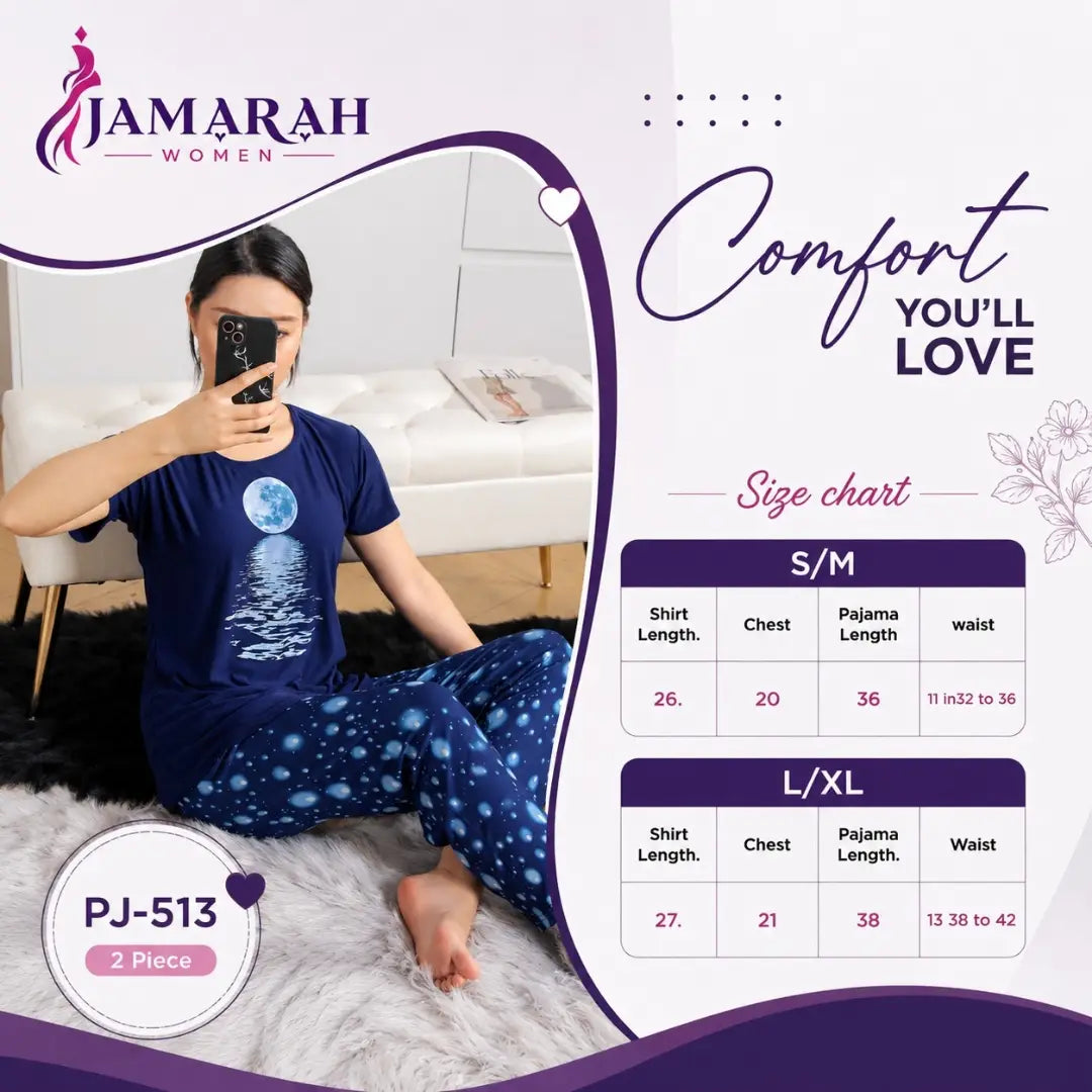 Women's Cotton Printed Pajama Set | T-Shirt & Trouser Nightwear