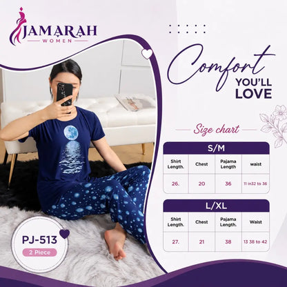 Women's Cotton Printed Pajama Set | T-Shirt & Trouser Nightwear