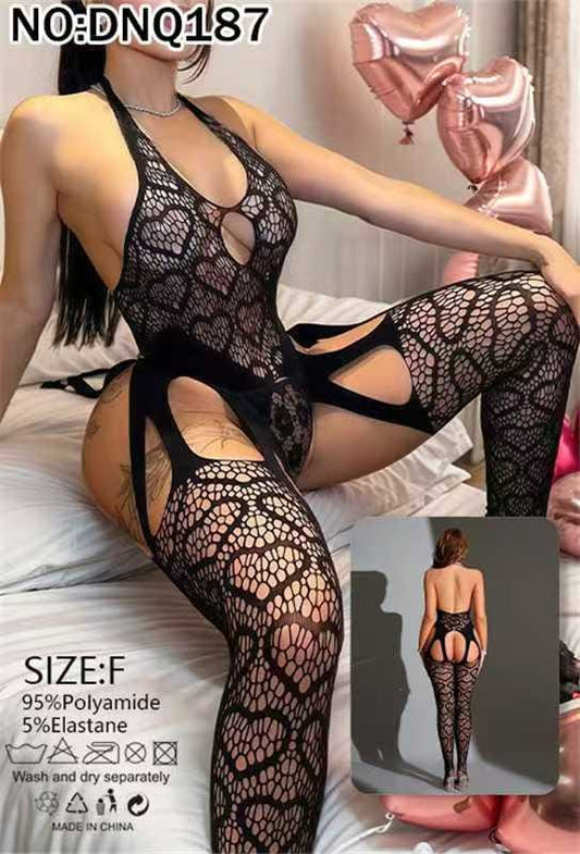 Women's Black Lace Garter Body stocking 