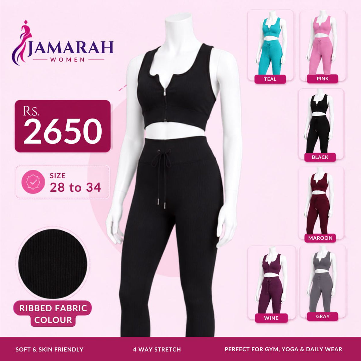 Women's Ribbed Co-ord Set | Zip-Front Crop Top & High-Waist Leggings