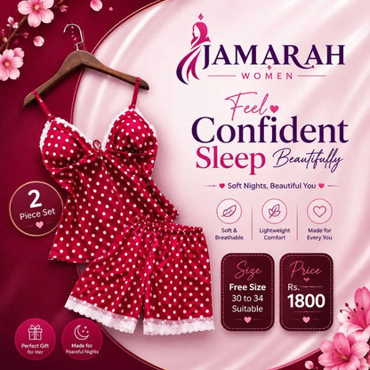 Women's Polka Dot Satin Nightwear Set | Lace Trim Cami Top & Shorts