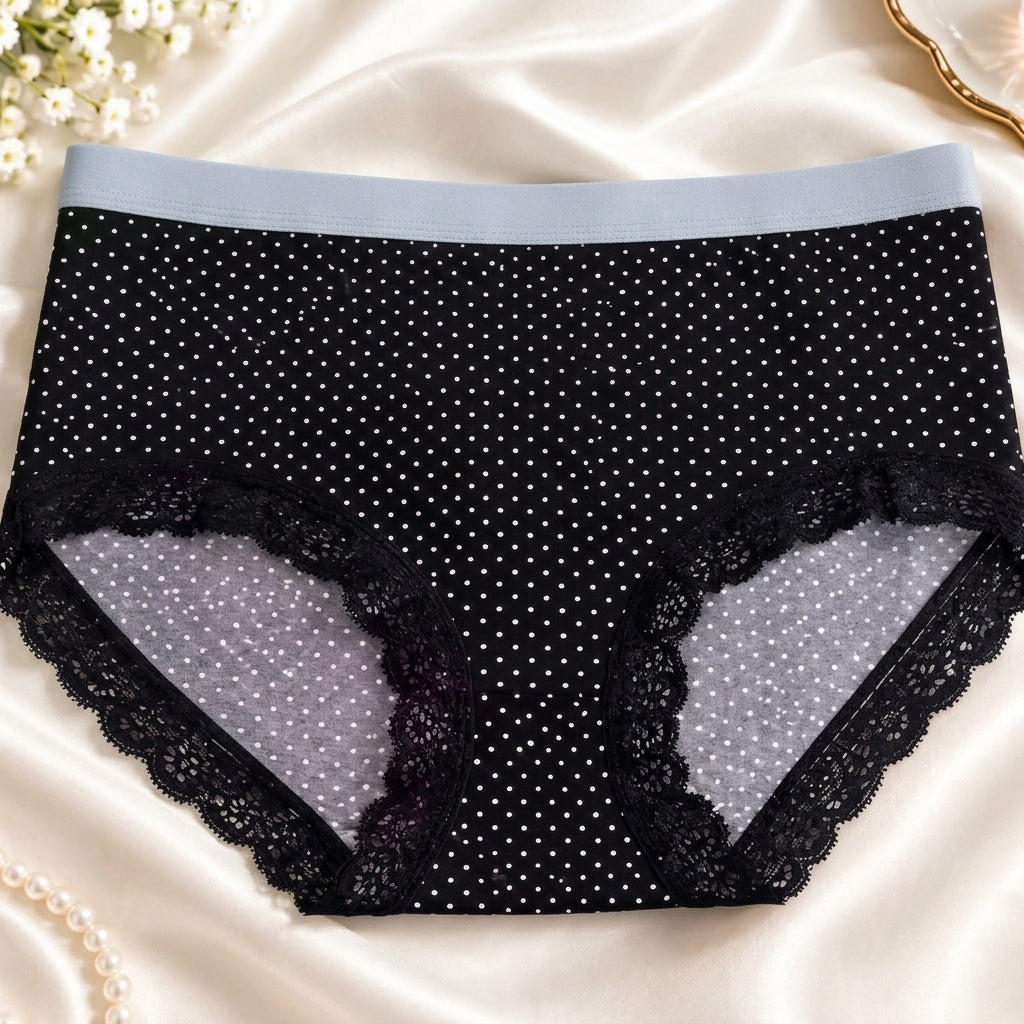 Girls' Cotton Polka Dot Lace Trim Panties Pack of 5