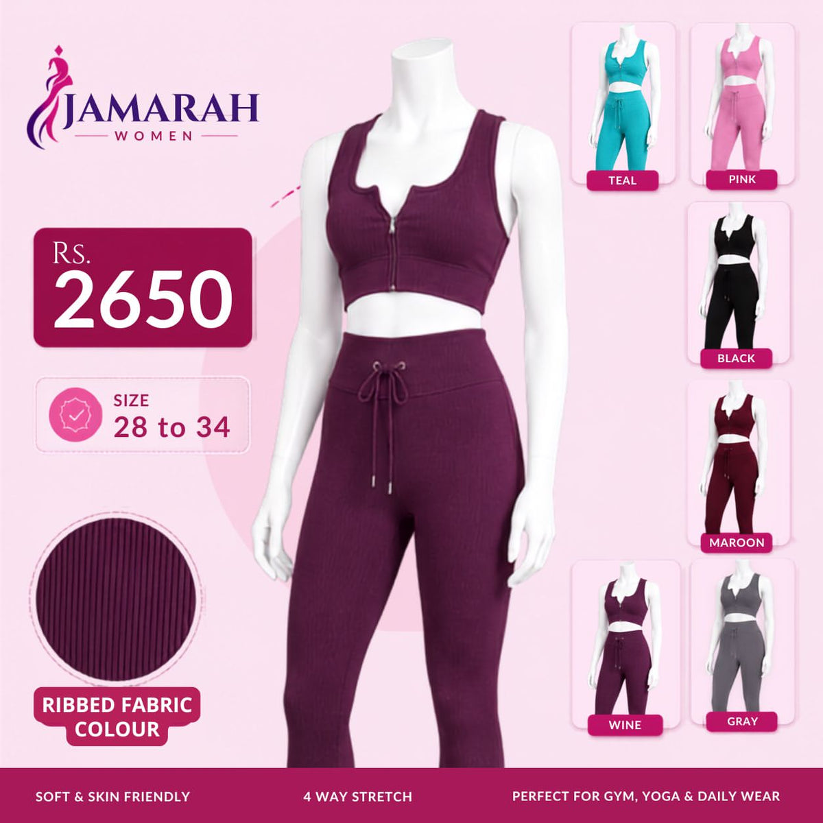Women's Ribbed Co-ord Set | Zip-Front Crop Top & High-Waist Leggings