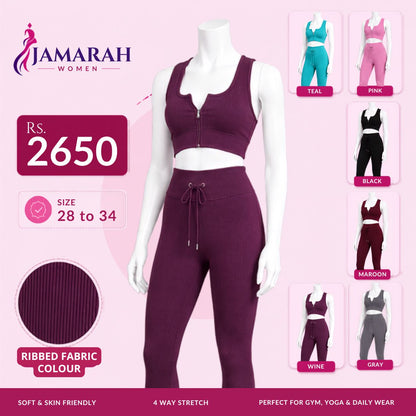 Women's Ribbed Co-ord Set | Zip-Front Crop Top & High-Waist Leggings