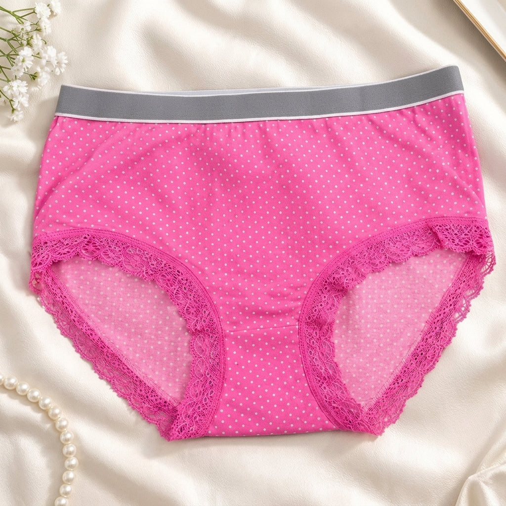 Girls' Cotton Polka Dot Lace Trim Panties Pack of 5