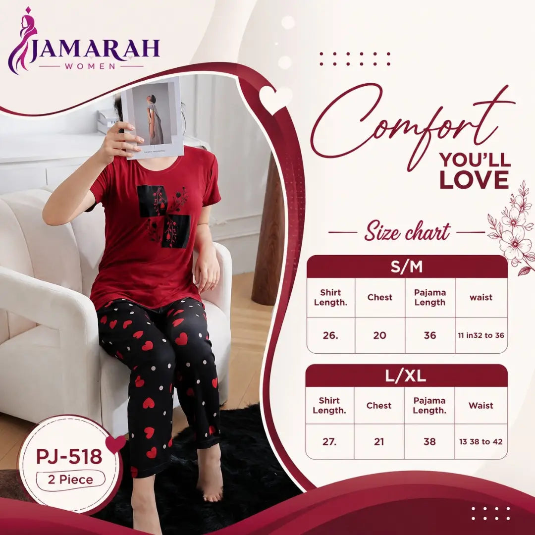 Women's Cotton Printed Pajama Set | T-Shirt & Trouser Nightwear