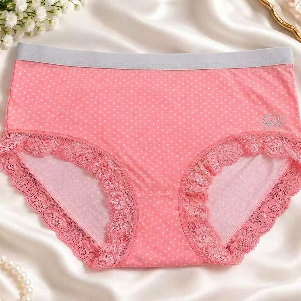 Girls' Cotton Polka Dot Lace Trim Panties Pack of 5