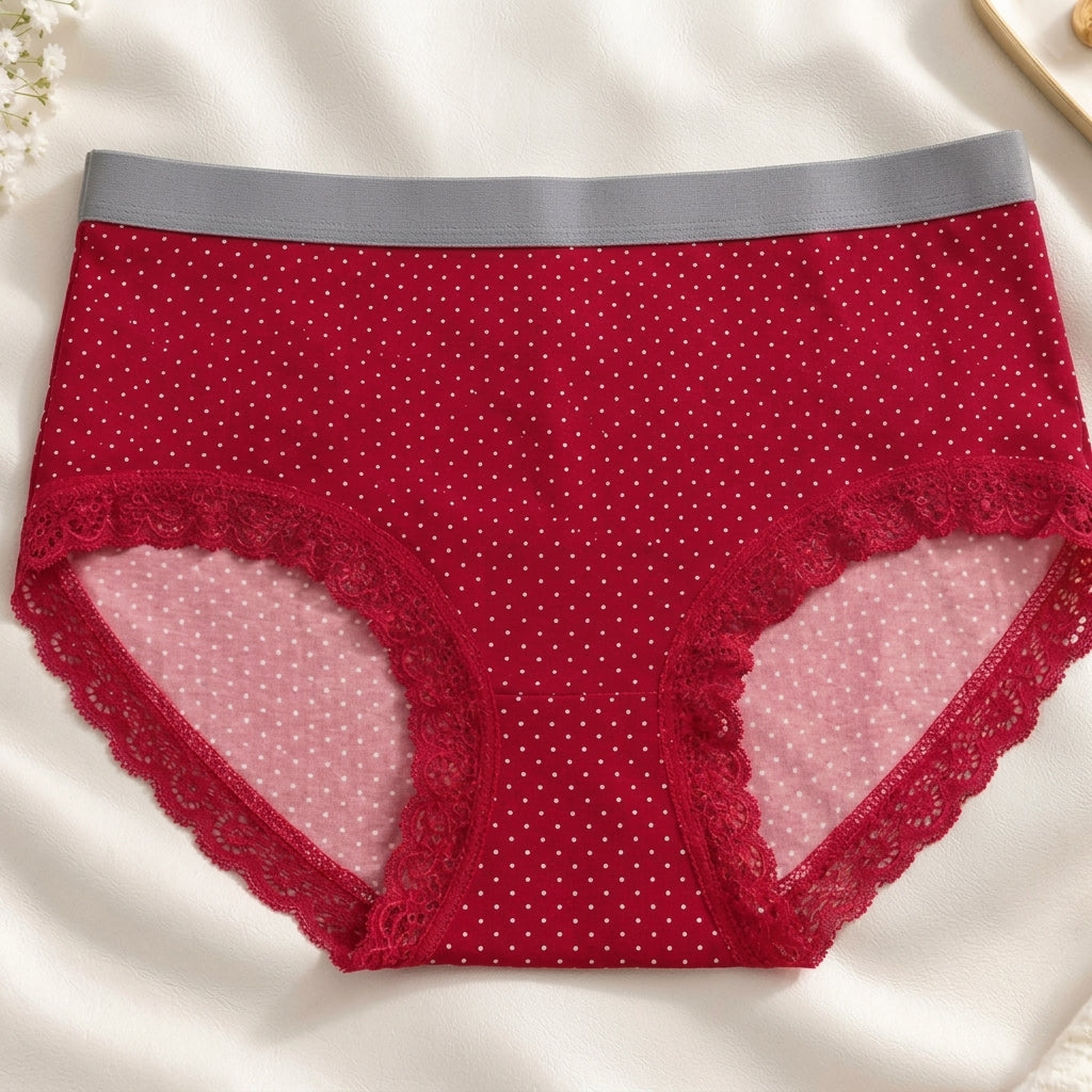Girls' Cotton Polka Dot Lace Trim Panties Pack of 5