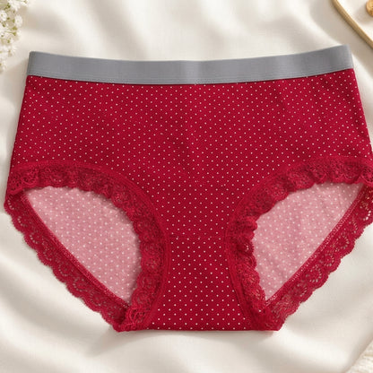 Girls' Cotton Polka Dot Lace Trim Panties Pack of 5