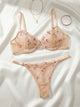Women's Cherry Blossom Embroidered Sheer Bra & Thong Lingerie Set