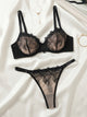 Women's Botanical Leaf Embroidered Sheer Bra & Thong Lingerie Set