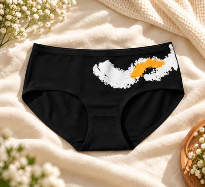 Black briefs with white and orange splash print