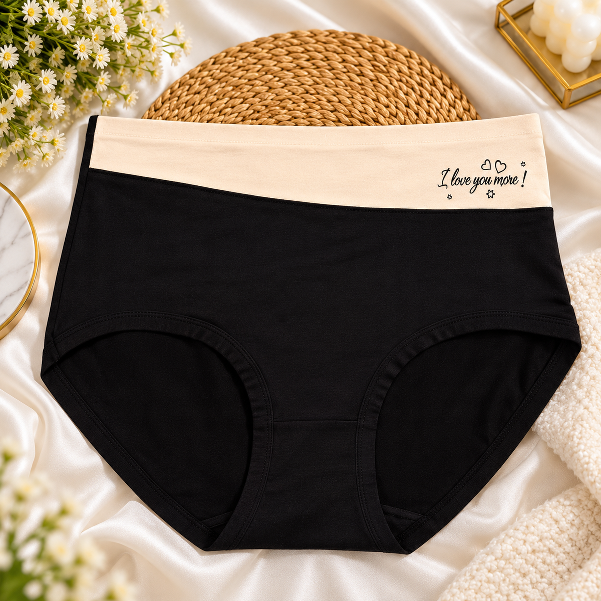Black jersey briefs with contrasting cream waistband