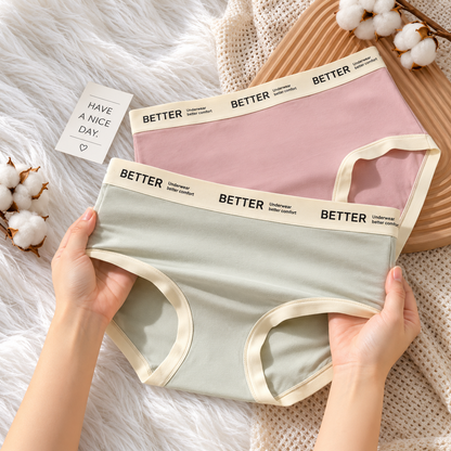 Pastel briefs showing cream contrast waistbands and leg trim