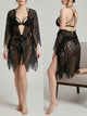 Women's Black Lace Kimono Robe & Lingerie Set