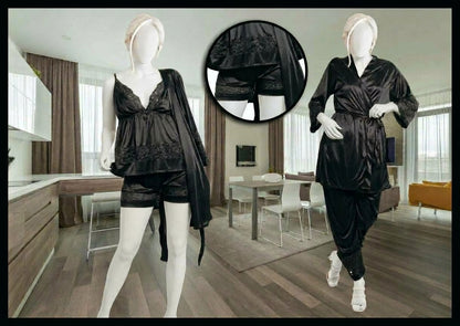 Women's 4-Piece Satin & Lace Nightwear