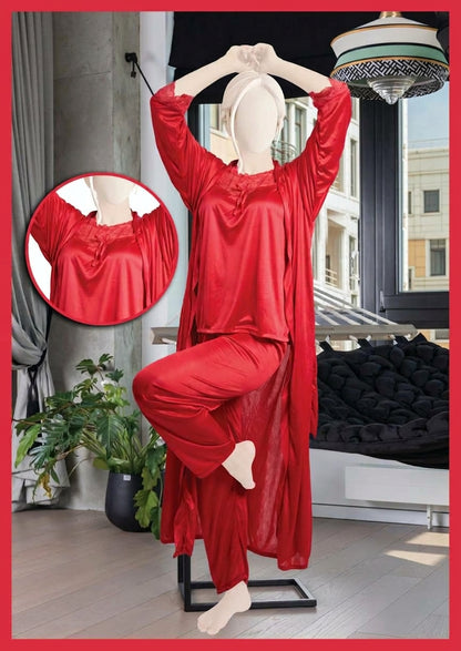 Women's 3-Piece Satin & Lace Nightwear
