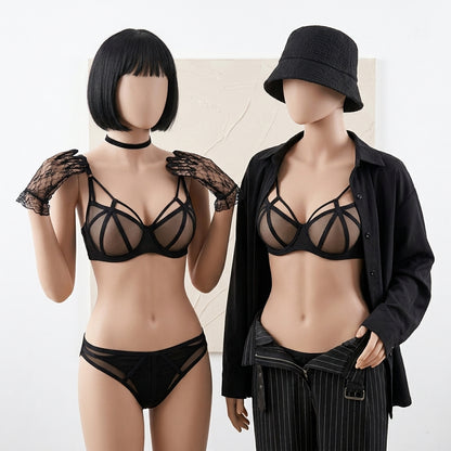 Women's Pack of 2 Multi-Strap Cage Padded Bra & Brief Lingerie Set