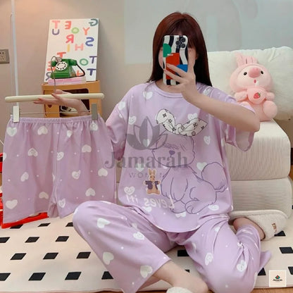 Girls 3 Piece Pajama Suit With Short