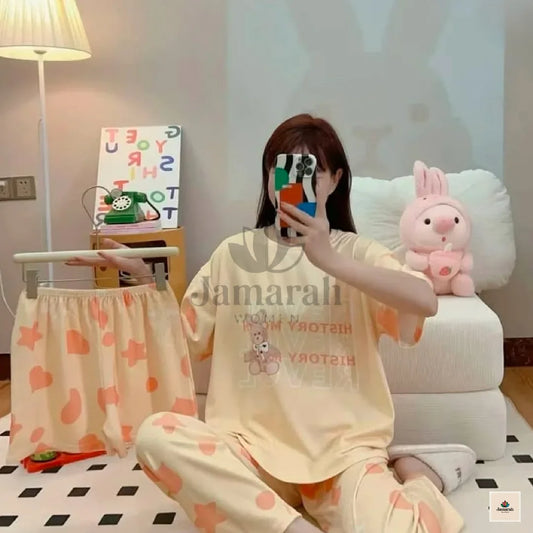 Girls 3 Piece Pajama Suit With Short