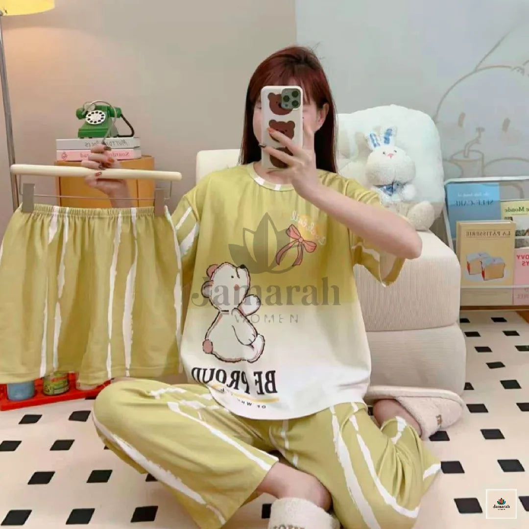 Girls 3 Piece Pajama Suit With Short