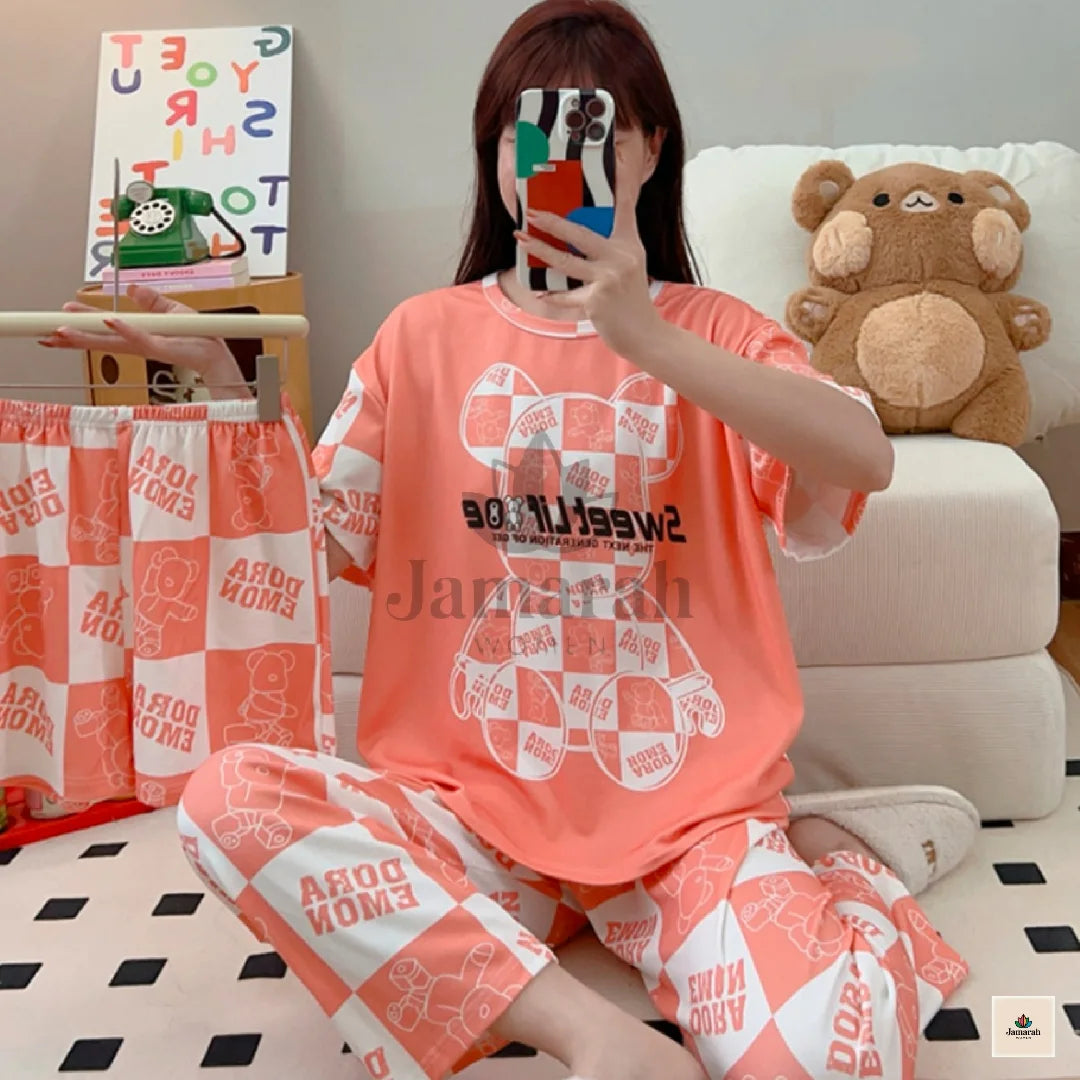 Girls 3 Piece Pajama Suit With Short