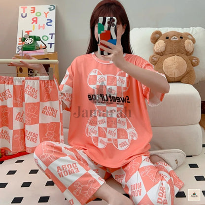 Girls 3 Piece Pajama Suit With Short