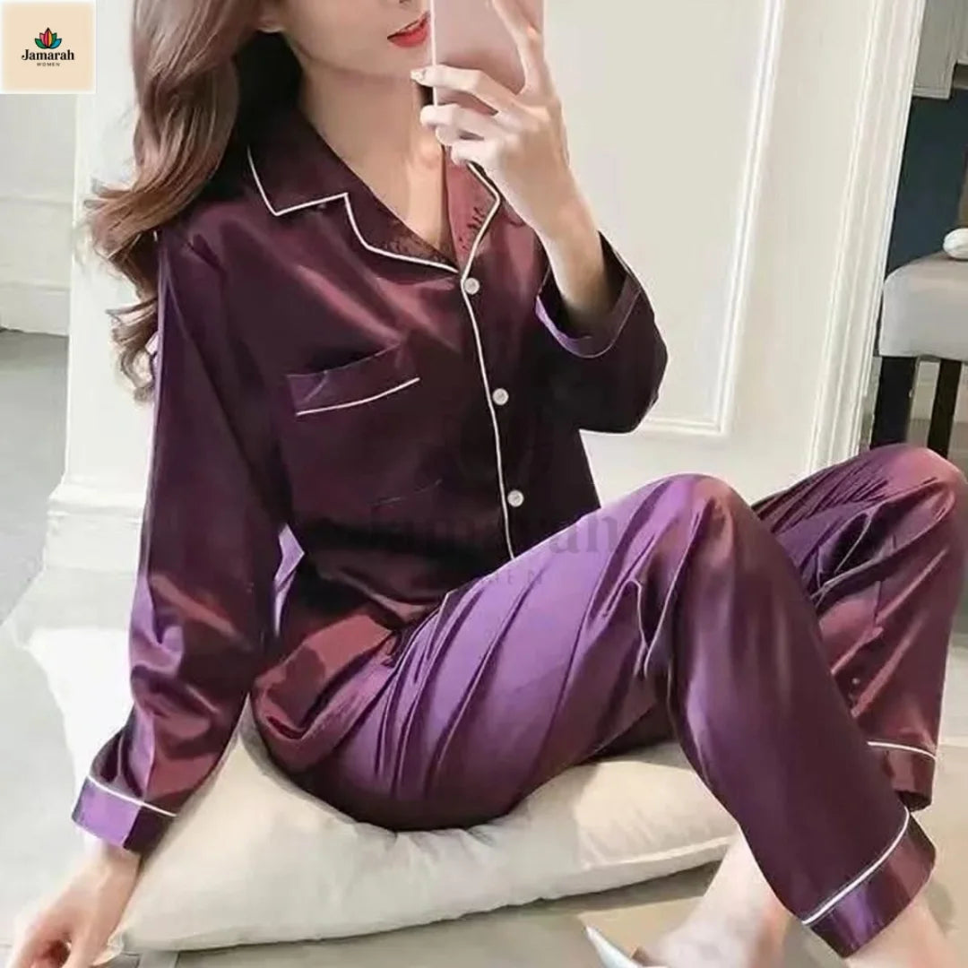 Full Sleeves Silk Nightwear Set