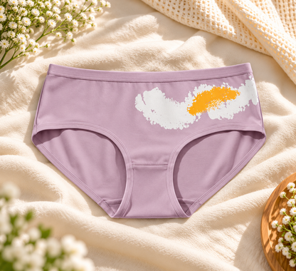 Lilac briefs with white and orange abstract print