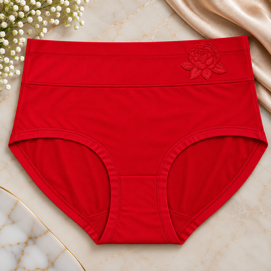 Assorted colours of rose embroidered panties, supplied as a pack of five in random colours