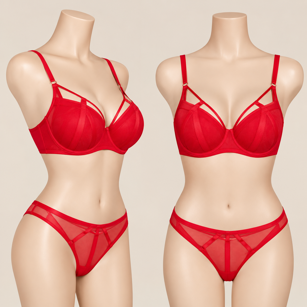 Women's Pack of 2 Multi-Strap Cage Padded Bra & Brief Lingerie Set