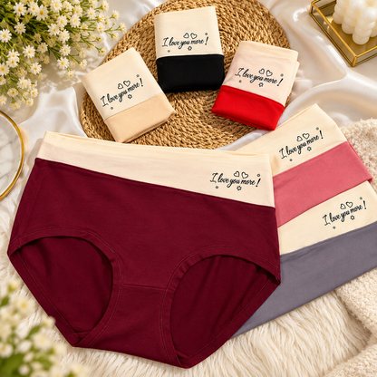 Assorted soft jersey panties with cream contrast waistbands and slogan detail