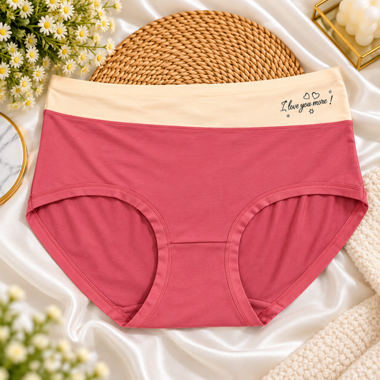Assorted soft jersey panties with cream contrast waistbands and slogan detail