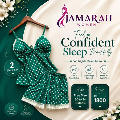 Women's Polka Dot Satin Nightwear Set | Lace Trim Cami Top & Shorts