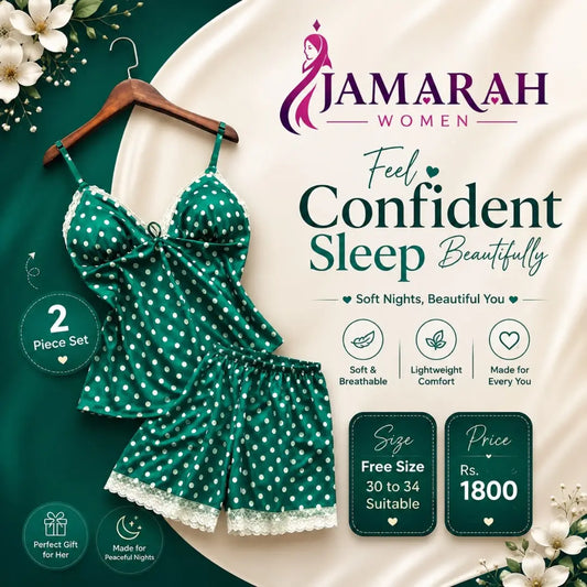 Women's Polka Dot Satin Nightwear Set | Lace Trim Cami Top & Shorts