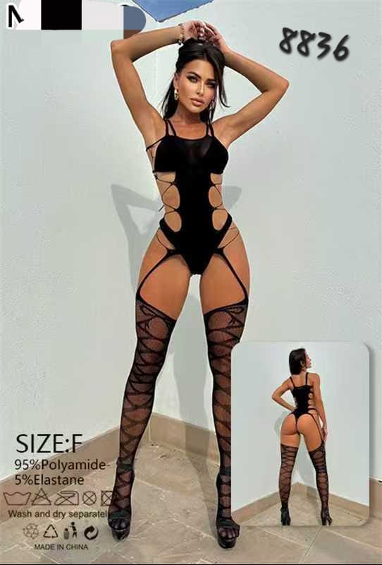 Women's Cut-Out Bodysuit & Patterned Stockings Set