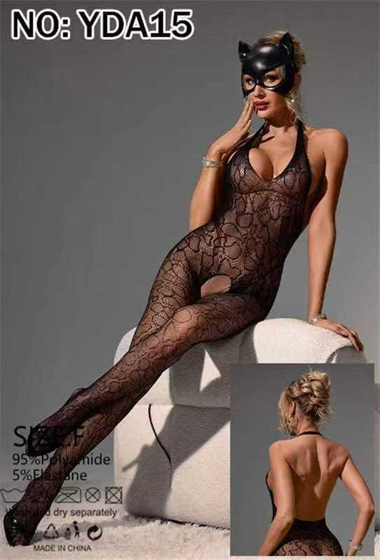 Women's Black Lace Halter Bodystocking