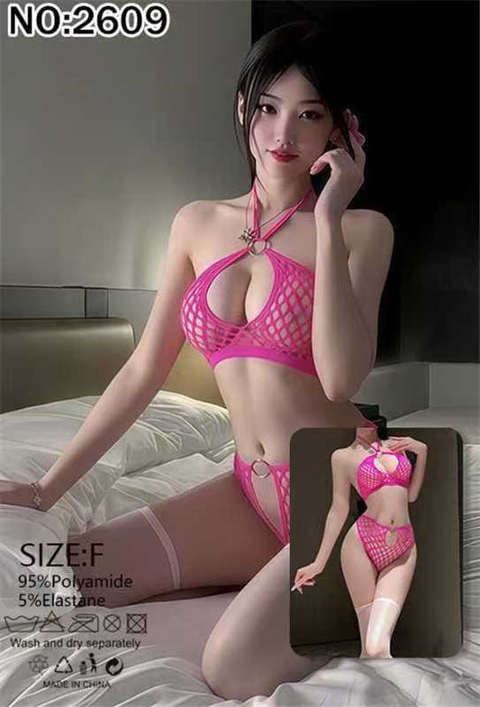 Women's Fishnet Halter Bra & Thong Set