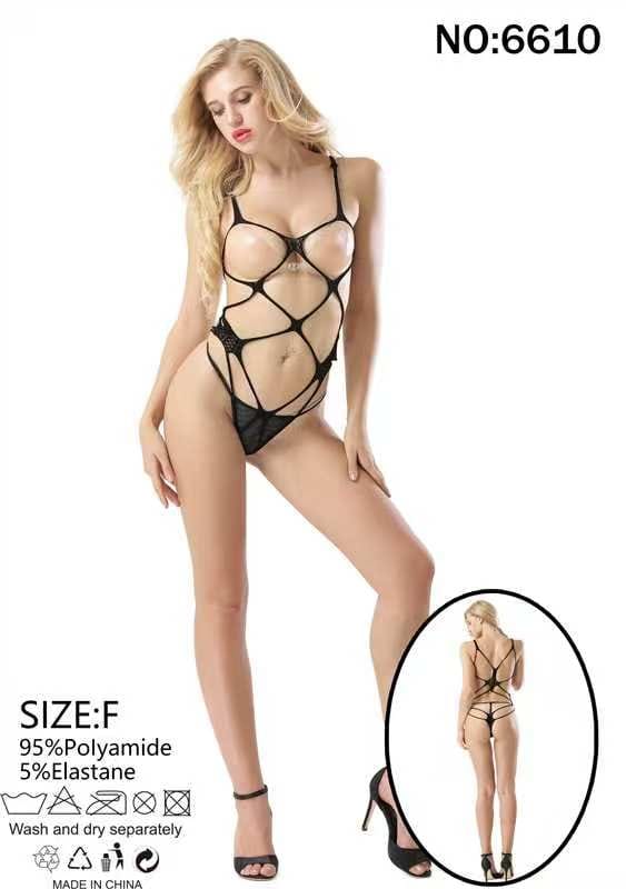 Women's Rope Harness Open Teddy Bodysuit | Diamond Strap Cage Open Back