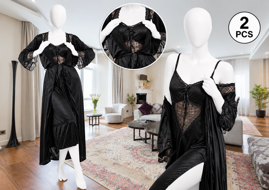 Women's 2-Piece Satin & Lace Nightdress + Robe Set